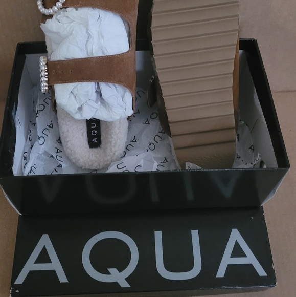 AQUA Private Label Bloomingdale's Exclusive Furry Embellished Sandal 8 T… - Picture 4 of 9